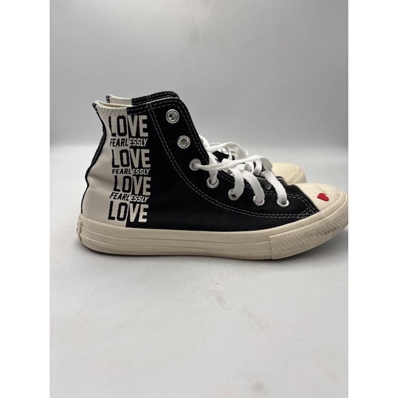 Converse Love Fearlessly Yourself First Black White Red Heart, Kids Unisex Sz 2 - Picture 5 of 11